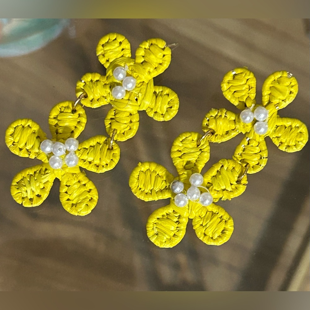 Laney Micro Crochet Vibrant Yellow and White Pearl Flower Earrings